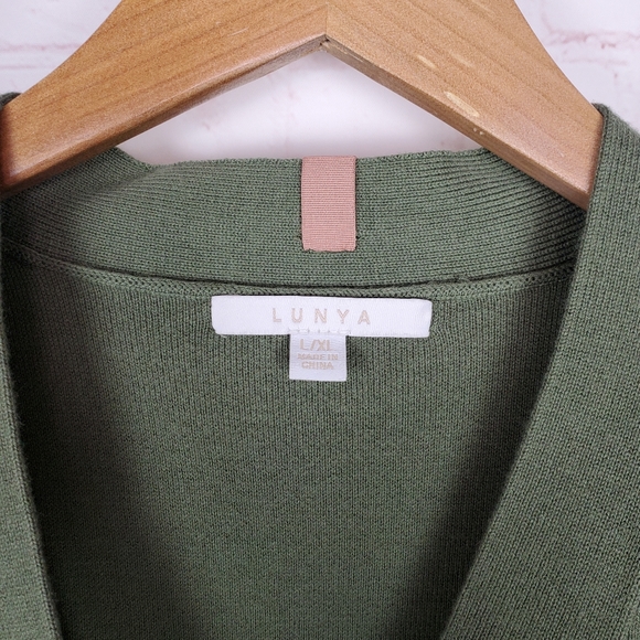 NEW Lunya Cozy Cotton Silk Button Front Cardigan L/XL Humble Green Oversized - Picture 7 of 15